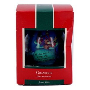 Vintage 1989 Hallmark Keepsake Ornament Grandson Christmas Glass Round USA New